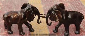 

24" Folk Chinese Copper Bronze Auspicious Jixiang Animal Elephant Statue Pair