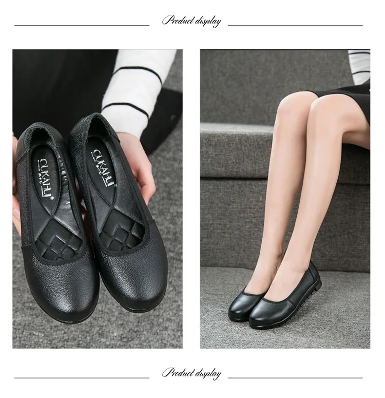 OUKAHUI/Весенняя простая рабочая обувь из натуральной кожи на плоской подошве; женские балетки на плоской подошве; однотонная мягкая удобная женская обувь с круглым носком на нескользящей подошве