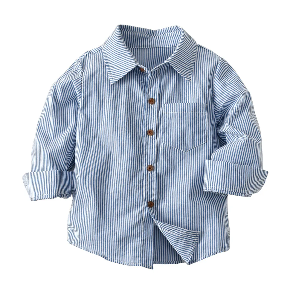 

Boys 2-10Y Shirt Kids Spring Autumn Fashion Long Sleeve Stripe Solid Cotton Shirts Children Boys Top Tee Baby Clothing