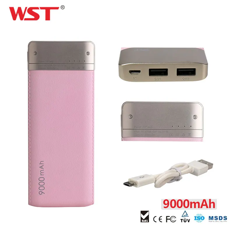 Фирменный внешний аккумулятор WST оригинального дизайна 9000 мАч два порта USB
