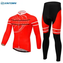 Xintown команда мужские красный Костюмы комплект Ропа Ciclismo MTB велосипеда Велосипедный Спорт Велоспорт с длинным рукавом Джерси комбинезон костюм S-4XL