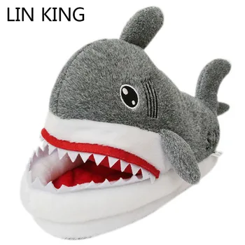 

LIN KING Winter Animal Funny Shoes For Men and Women Warm Unisex Home House Indoor Floor Slippers Shark Shape Furry Shallow Shoe