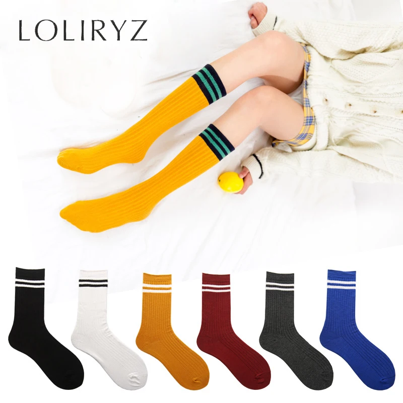 

Hot Sell Women Socks Japan Kawaii Girl Cotton Long Socks Over Knee Stripe Stocks Skateboard Harajuku Cool Korean Sock 1Pair