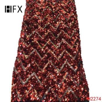 

HFX Luxury African sequins Lace Fabric High Quality French 2019 New Arrival Sequin tulle Lace Fabrics For party dress H2274