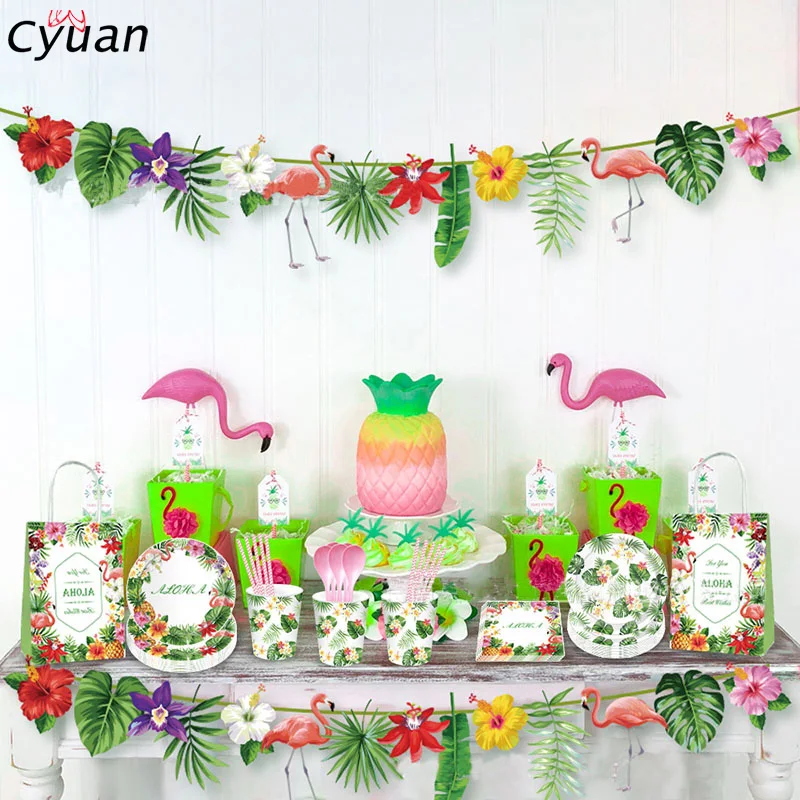 

Cyuan Aloha Party Decor Disposable Tableware Paper Plate Cup Napkin Kids Birthday Decor Summer Tropical Luau Party Supplies