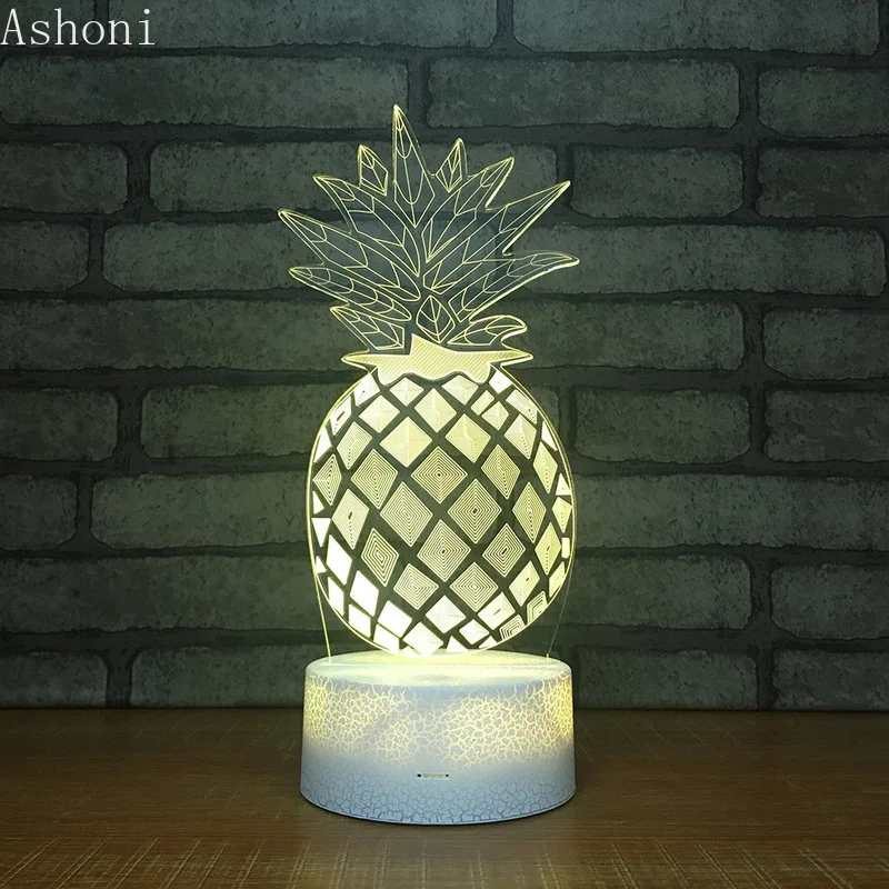 

Pineapple Shape 3D Table Lamp LED Color Changing Visual Illusion USB Nightlight Fruit Style Lights for Kids Christmas Gifts