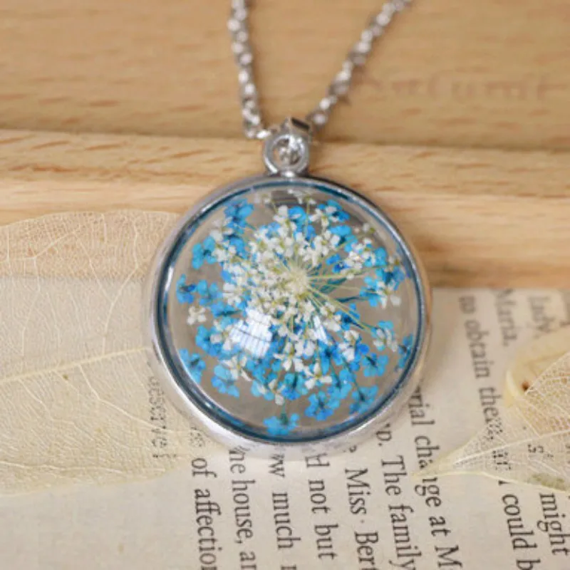 Flyleaf Handmade Epoxy natural flowers long Necklaces & Pendants For