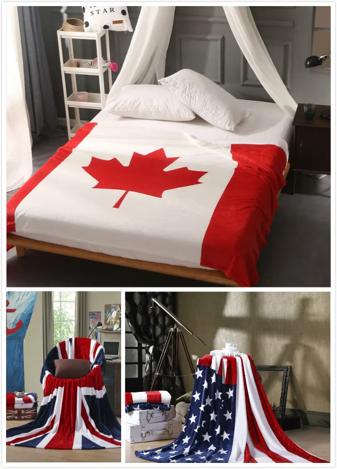 

New Canada USA UK Multifunction Blanket Sofa Cover Bedsheet Throws British American Flag Striped Fleece Flannel Bedspreads