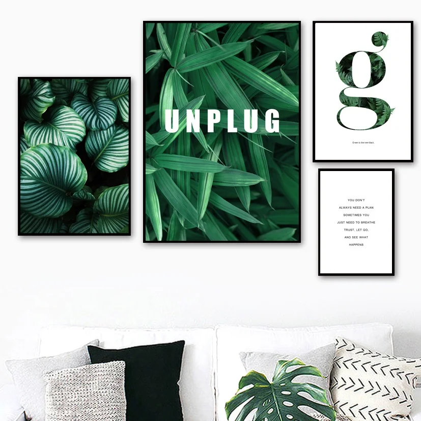 Тропическая Пальма Monstera Leaf Мотивационная настенная живопись на холсте