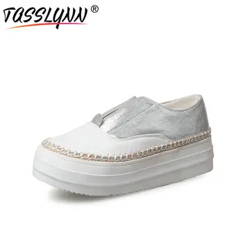 

TASSLYNN 2019 Sliver Fashion Casual Shoes Women Pumps Med Heels Platform Women' Shoes Round Toe Mixed Color Leisure Shoes Black