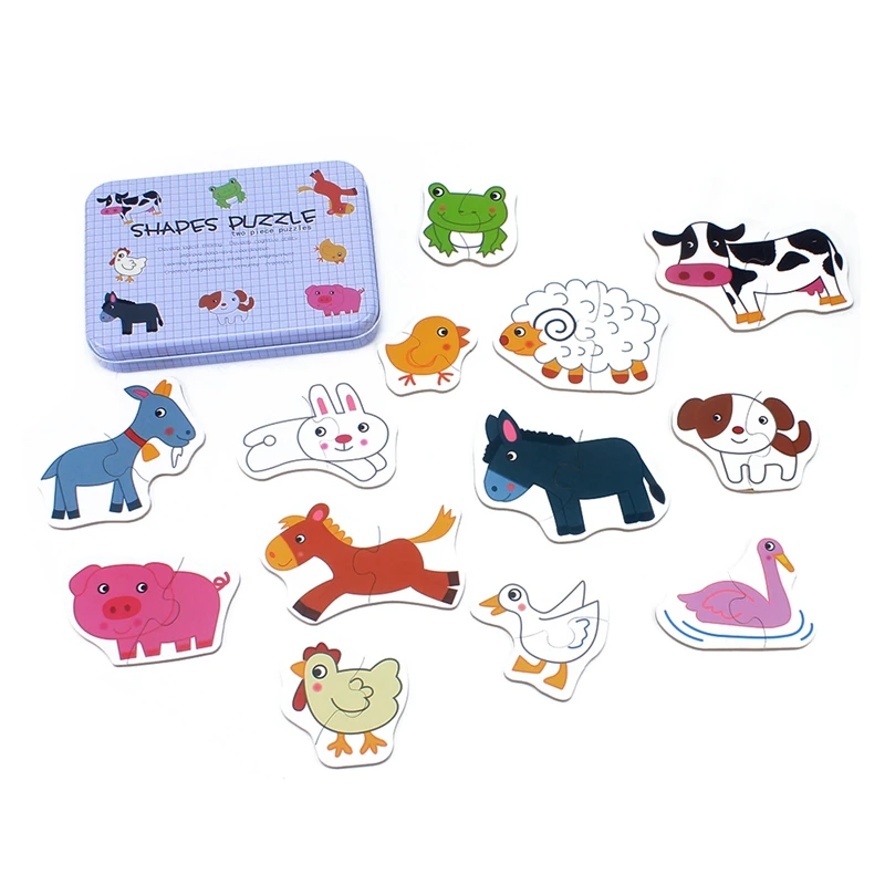 

Baby Toys Iron Box Infant Early Head Start Training Puzzle Cognitive Card Vehicle/Fruit/Animal Set Pair Puzzle Educational Gift