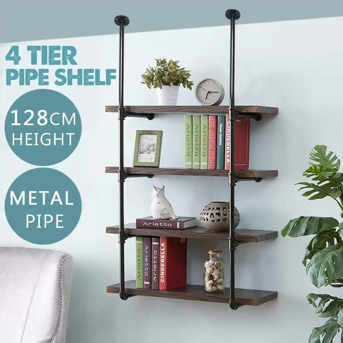 Ikayaa 3 Tier Rustic Industrial Iron Pipe Wall Shelves Wood Planks