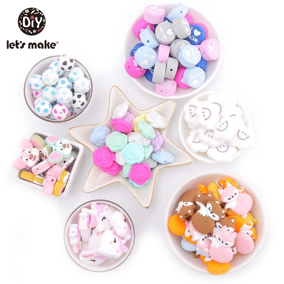 

Let'S Make 20Pc Silicone Teething Food Grade Baby Flower Mouse Football Teether Beads Tiny Rodents Silicone Baby Teether Toys