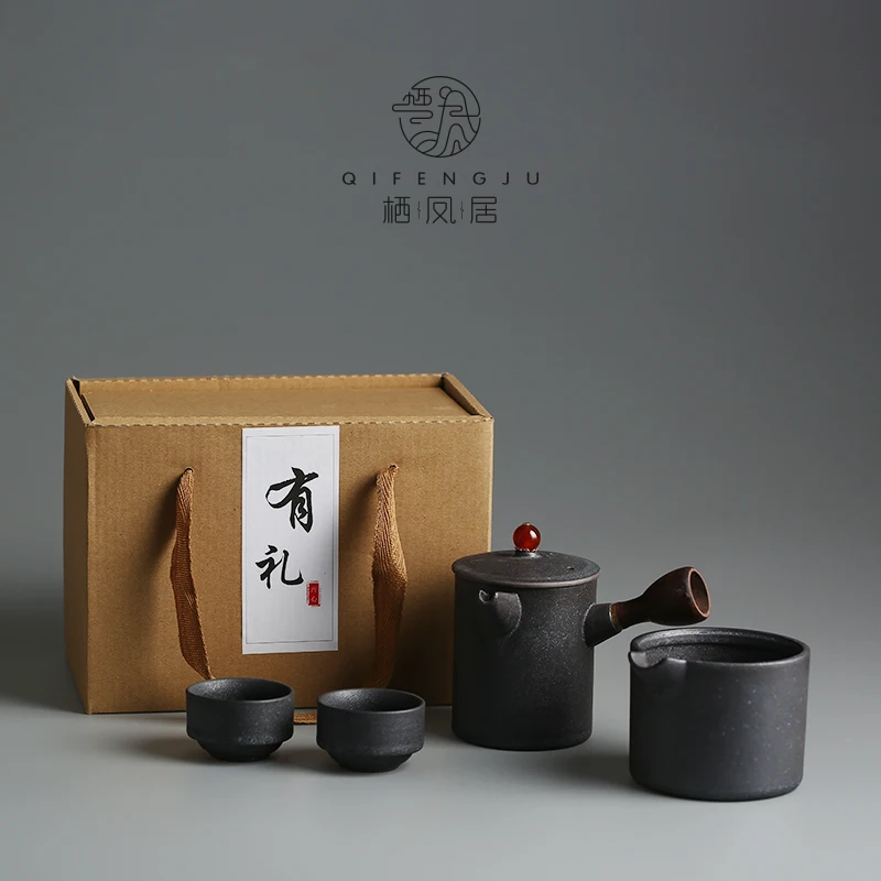  Chinese quick guest cup one pot teapot two glazes portable travel kungfu Japanese teaware coarse po