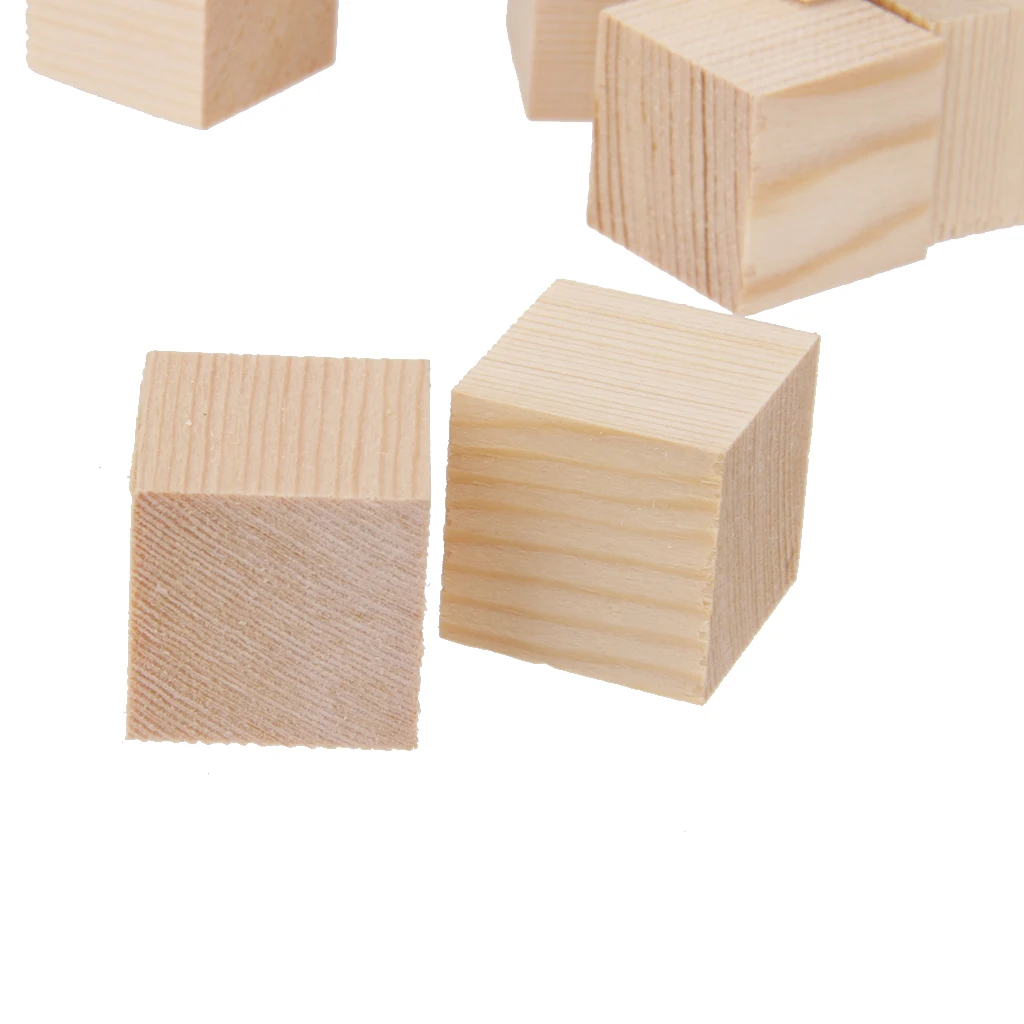 20pcs Natural Wooden Square Cubes Blocks Embellishment for Kids Toys Craft 25mm