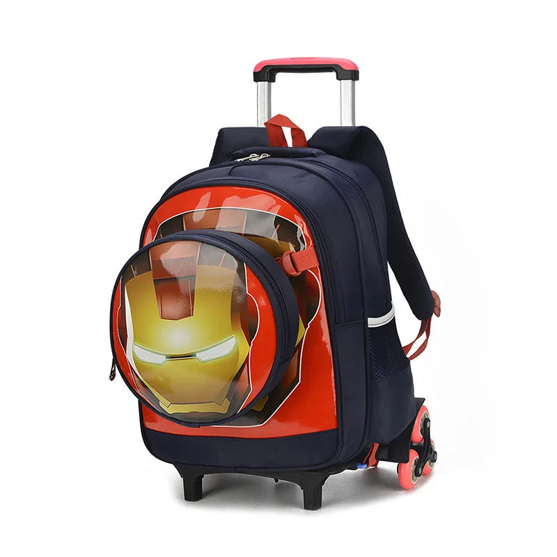 

Spider man luggage cartoon school bag students Climb stairs rolling suitcase Iron Man Children travel backpack BOY shoulder bag