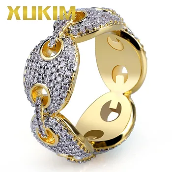 

Xukim Jewelry Iced Out Gold Color Cuban Link Chain Hip Hop Jewelry Mens Rings Jewelry Gift Party Cubic Zirconia Rock Punk Rapper