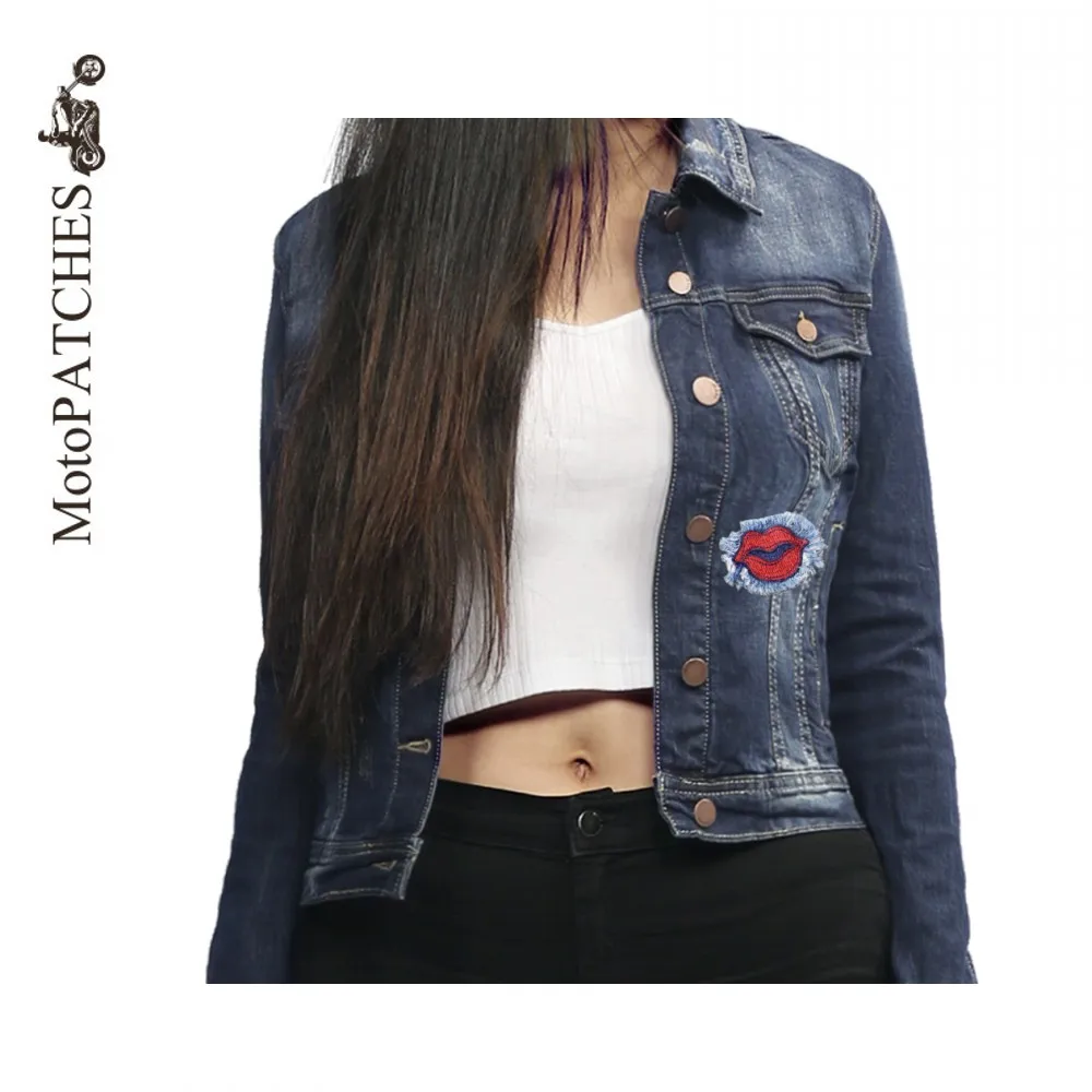 MotoPATCHES Red Lip Denim Jeans For Patches For Clothes New Fashion