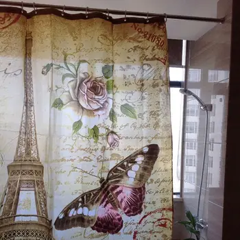 

Hot Bathroom Waterproof Mildewproof Polyester Tower Butterfly Flower Postmark Shower Curtain With 12 Hooks