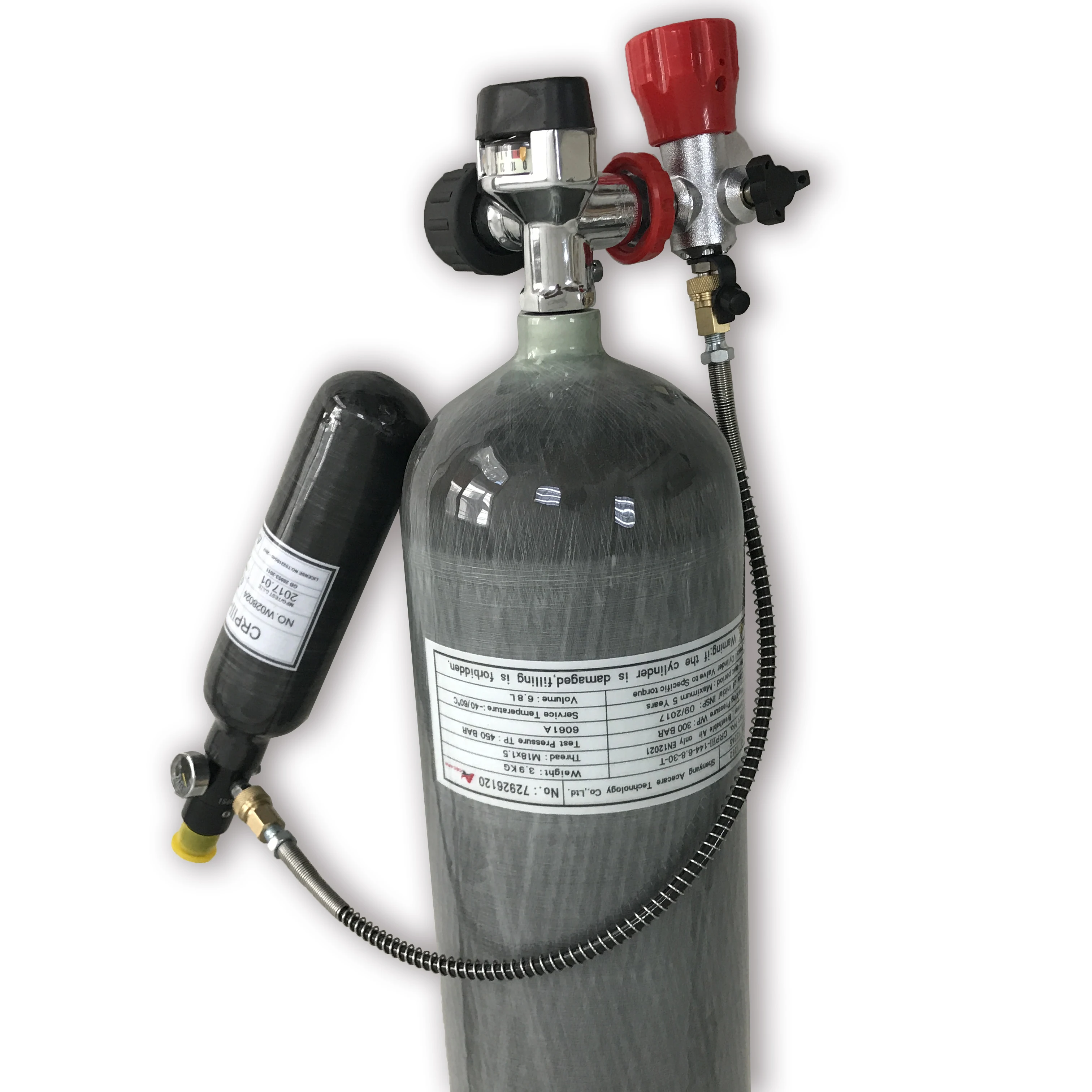 

AC168 6.8L+0.35L 4500psi Carbon Fiber SCBA Air Cylinder for PCP Rifle Hunting+black gauge valve+filling station+regulator