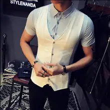 Летние Для мужчин рубашка короткий рукав лоскутное смесь Цвет мужской социальной База Рубашки для мальчиков платье fake-2pc приталенный Смокинг Рубашка Плюс Размеры 5XL