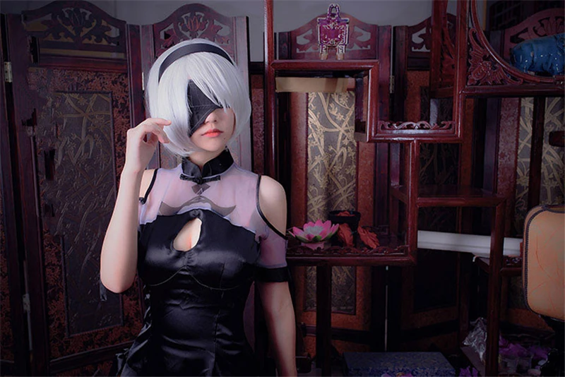 Игра NieR: Automata jorha тип A № 2 Косплей Костюм 2B колготки Cheongsam женское китайское платье черные костюмы на Хэллоуин