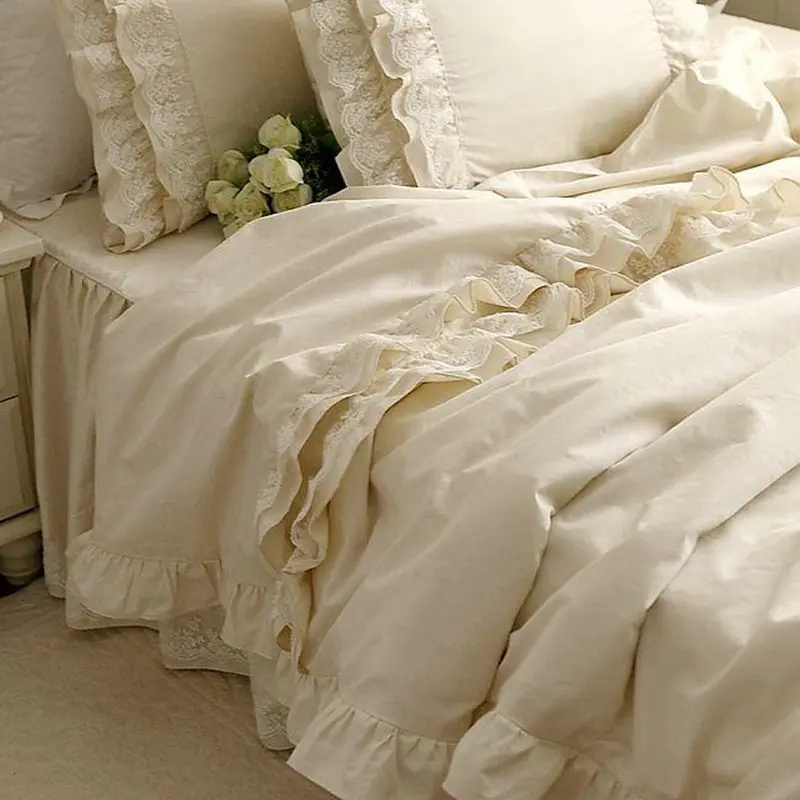 

SUCSES Luxury Bedding Set Alec High-grade High-density Cotton Satin Bedding Embroidered Lace Ruffle Duvet Cover