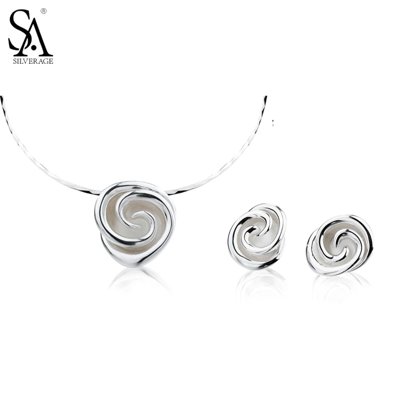 

Authentic 925 Sterling Silver Wedding Jewelry Sets Rose Choker Pendant Necklaces & Stud Earrings Fine Jewelry Sets for Gift