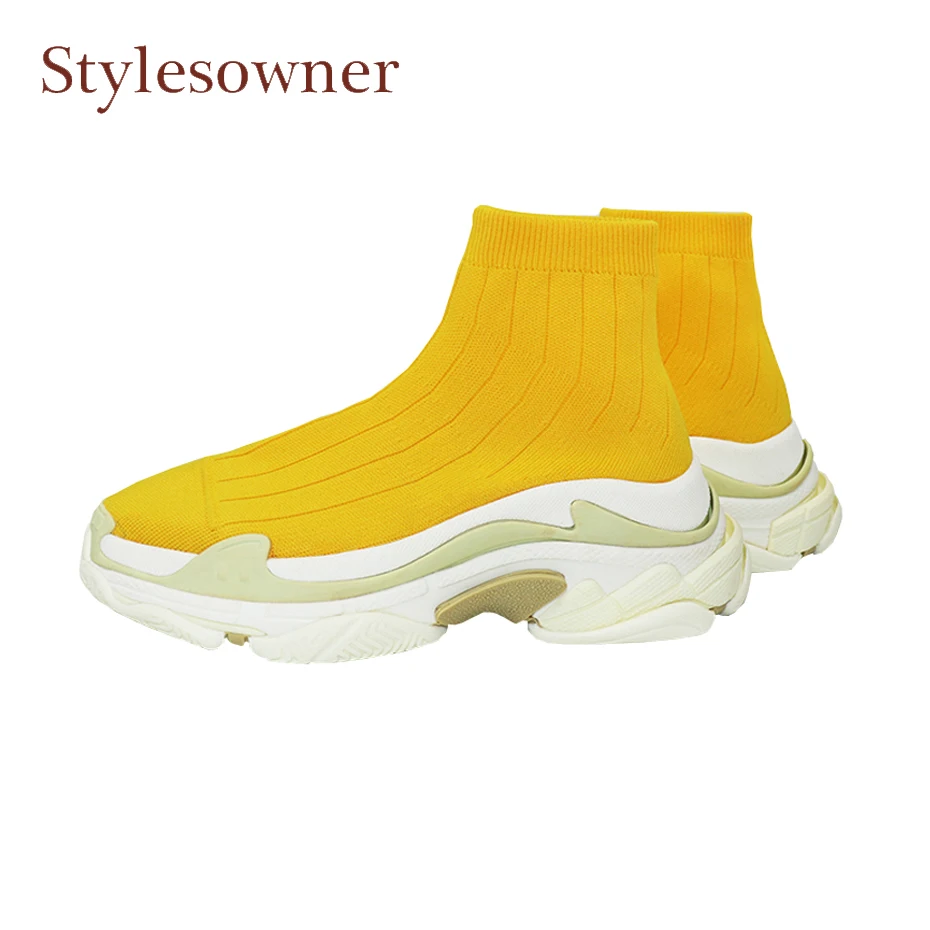 

Stylesowner purple style thick bottomed dad shoe women ankle boots stretch knit spring sock boots platform causal shoes hot sale