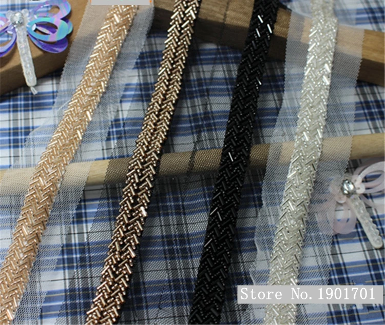 

Free Shipping 2Yards 1.3cm 0.5'' Double Row Beaded Lace Trims Vintage Paillette Lace for Wedding Clothes Handbag Collar Applique