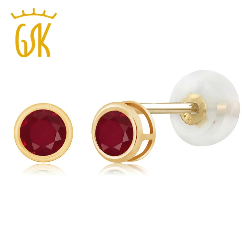 0 28 Ct Круглые Красные Рубиновые 14 K желтые золотые шпильки | Украшения и аксессуары