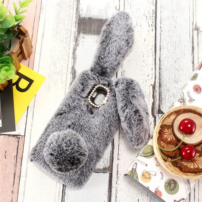 

For LG G7 ThinQ Case Luxury Rhinestone Diamond Case For LG G7 Fundas Cute Bunny Warm Furry Rubbit Fur Case For LG G7+ Cover G710