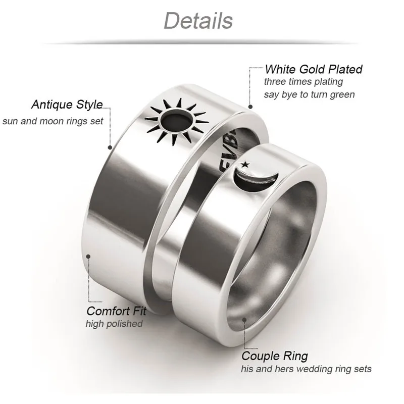 Evbea Sonne Und Mond Ringe Set Antique White Gold Und Ihn Wedding