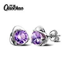 2016 New 925 Silver Women Small Earrings Fashion Fine Jewelry Angel Kiss Luxury Crystal heart Stud Earrings Wholesale E379