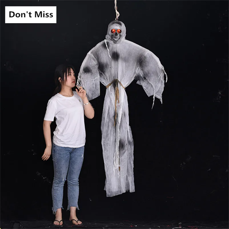 

1.7m Hanging Scare Ghost Haunted House Horror Decoration Skull Head Drop Big Size Ghost for Prank Halloween Party Skeleton Decor