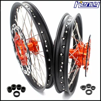 

21/18 Complete Enduro R 690 2008-2017 CUSH Drive Wheels Rims Set For KTM Orange Hubs Front 300MM Oversize DISC