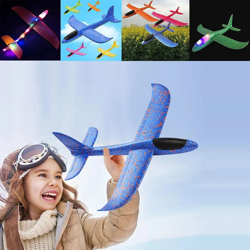 

48cm EPP Foam Airplane Hand Launch Throwing Glider LED Light Aircraft Plane Model Outdoor Education Toys Gift for Children Adult