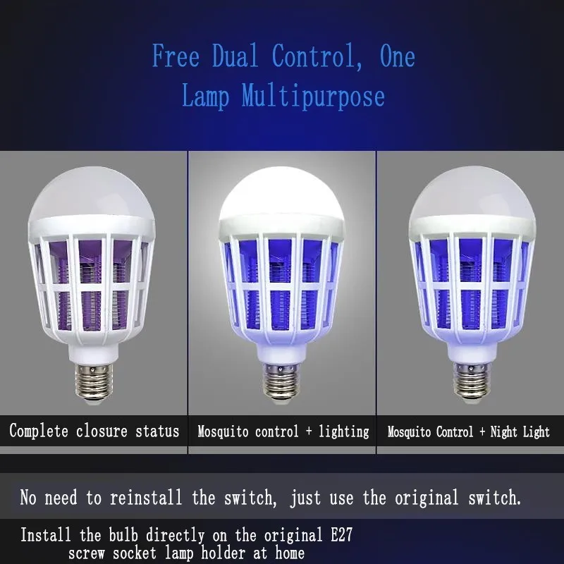 220V 15W E27 LED Bulb With Mosquito Killer Lamp Odorless Electric Fly Bug Insect Zapper Killer Trap 2 in 1 Lamp Night lamps