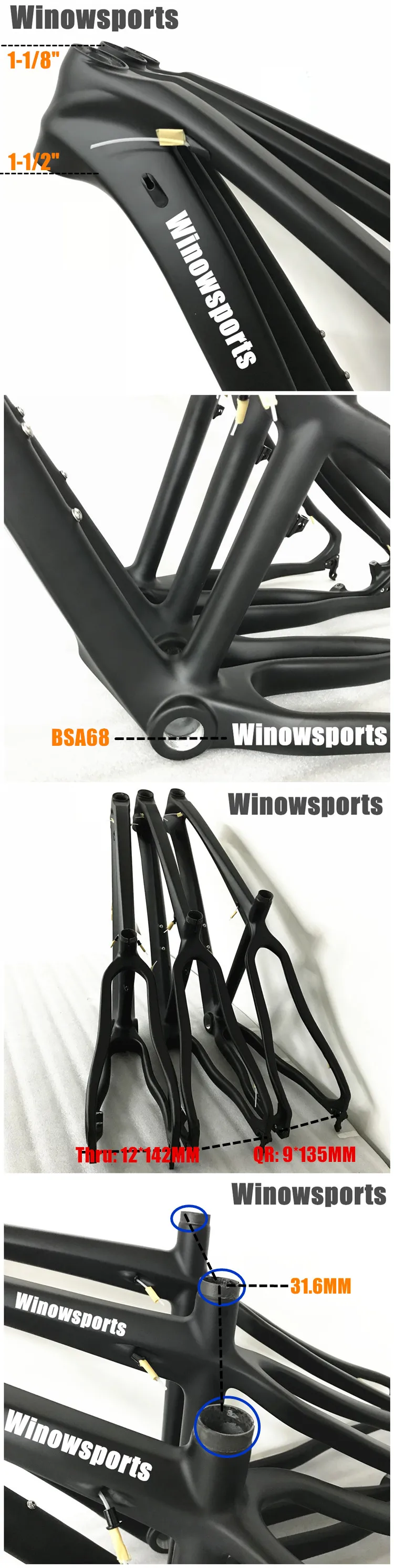 Perfect Winow 26er carbon mtb frame 13.5" 15.5" 17.5 inch kids frame with QR 135*9mm 12*142mm thru axle 26 inch 27.5er mtb carbon frame 4