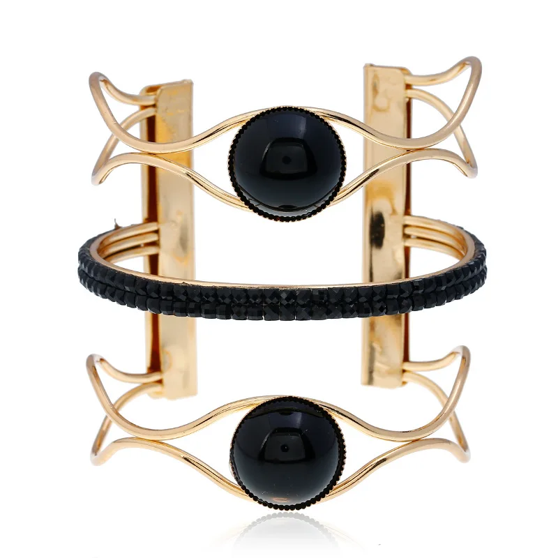 LZHLQ модный металлический браслет макси для женщин трендовый браслет из смолы мозаичного хрусталя Гладкий регулируемый браслет с широким отверстием - Окраска металла: Black