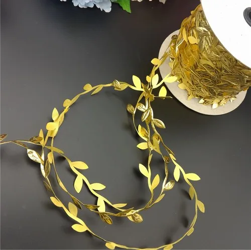 6 Meters/lot Silk Leaf-Shaped Handmake Artificial Leaves for Wedding Decoration DIY Wreath Gift Scrapbooking Craft Fake Flowers - Цвет: Gold