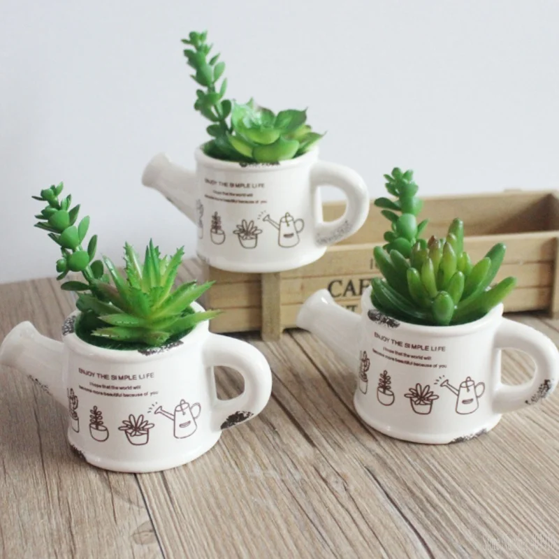 

Artificial Succulent Plants with Ceramics vase cute fake fleshiness cactus Bonsai home decoration for wedding flowers pot plants