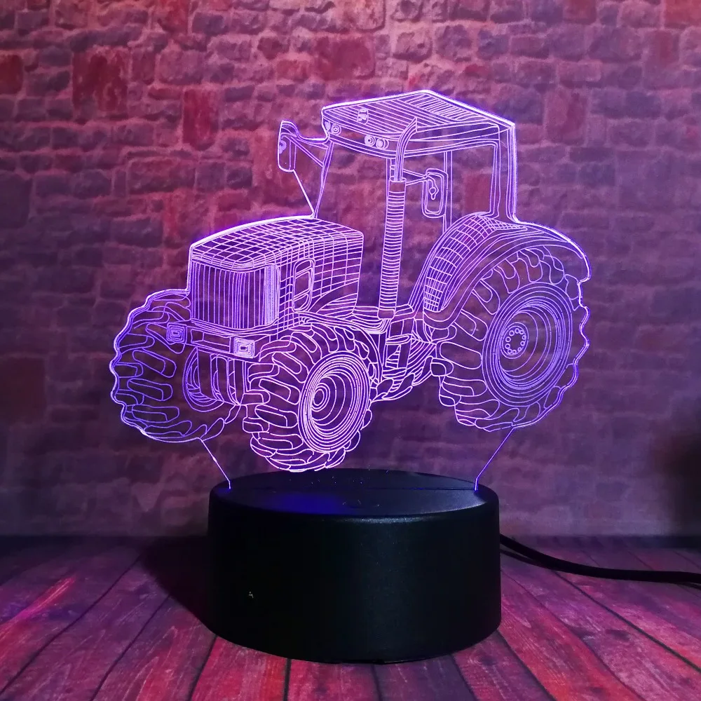  Creative 3D Dynamic Tractor Car Vehicle 7 Colors Changing USB Desk Table Lamp Remote Touch Base Kid - 32948550931
