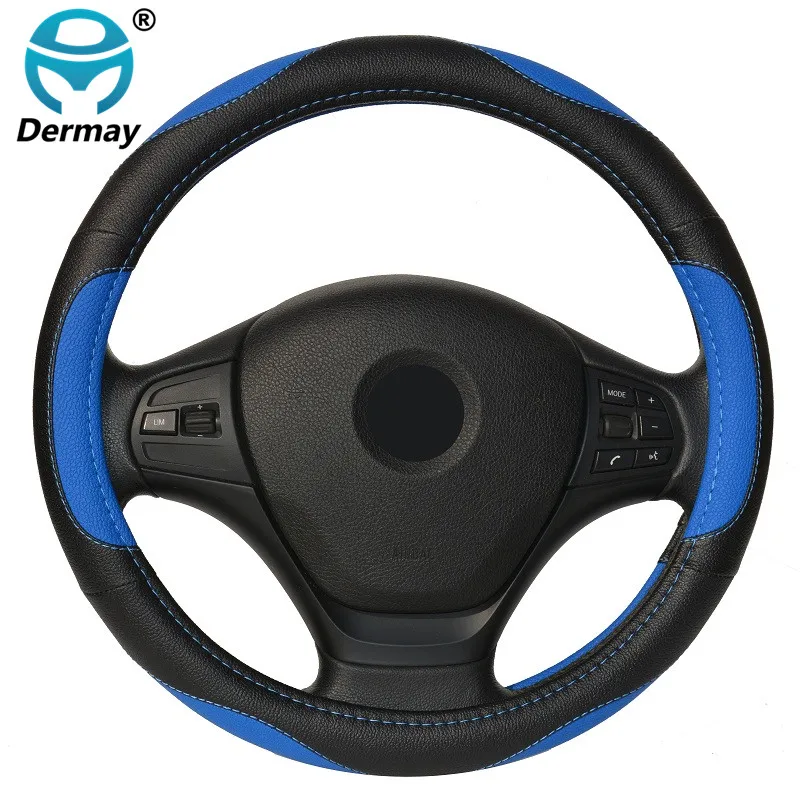 Cena DERMAY 7 kolorowa skóra PU samochodu KIEROWNICA pokrowiec na Forda skupić się BMW Volkswagen Toyota Renault KIA Skoda Opel Mazda Audi