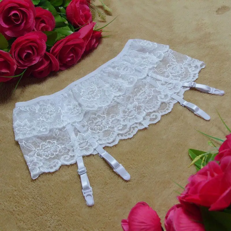 White New Women Sexy Double Lace Suspender Garter Belt For Thigh Highs