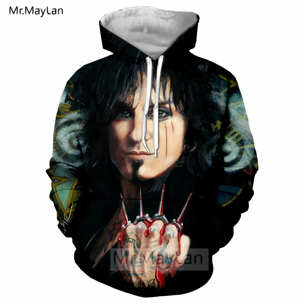 Винтаж 3D принт 80 s поп тяжелый глэм металл с надписью Mötley Crüe куртка для женщин/для мужчин Панк худи мужчин Уличная кофты человек черная