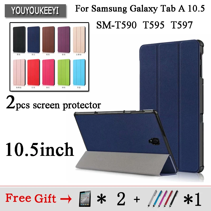 

New Ultra Slim Magnet Smart Case For Samsung Galaxy Tab A 10.5 T590 T595 T597 SM-T590 SM-T595 Tablet Stand Cover 2018 +2film+pen