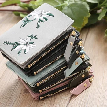 

Women PU Leather Coin Purse Card Holder Wallet Embroidery Flower Mini Bag New