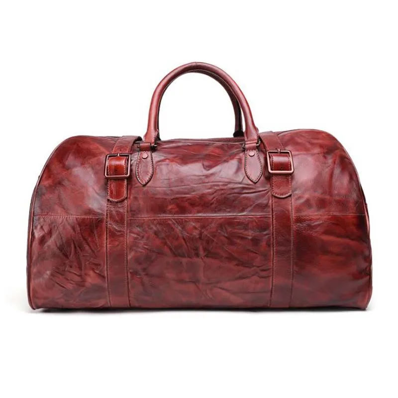 Мужская кожаная дорожная сумка, винтажная большая спортивная сумка, независимая сумка для хранения, фитнес-сумка для ноутбука, сумка на плечо, сумка для багажа - Цвет: red brown