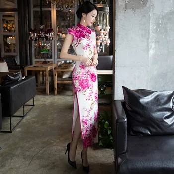 

LEDEDAZ Fashion Ladies Long Rose Red Qipao Dress Elegant Chinese Traditional Cheongsam Dress Causal Daily Dress